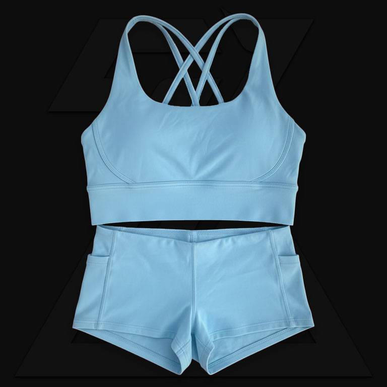 Women sports bra and shorts set manufacturing showcase